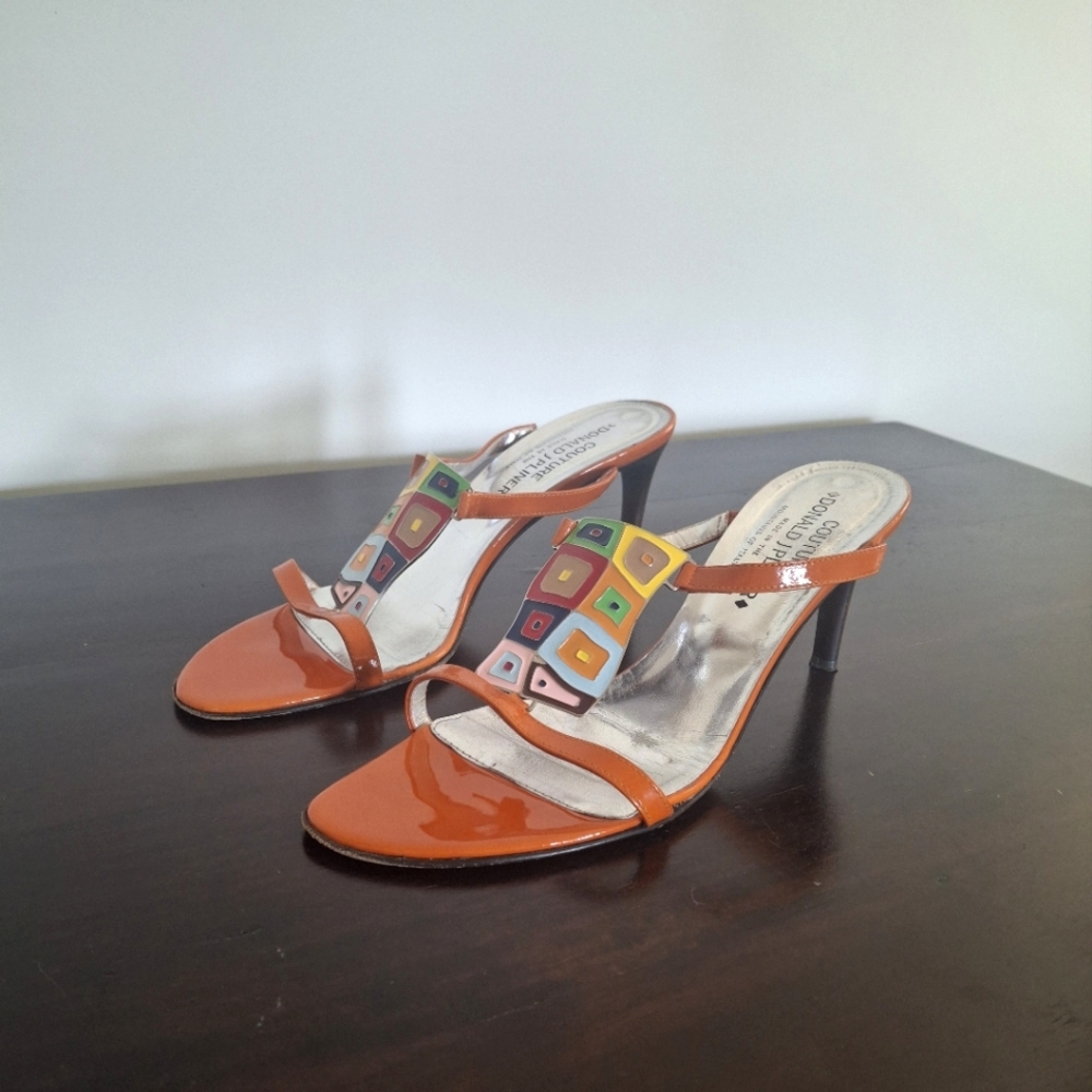 DONALD J PLINER Couture Orange Patent Leather Open Toe T Strap Slide - Size 10 - Picture 9 of 9